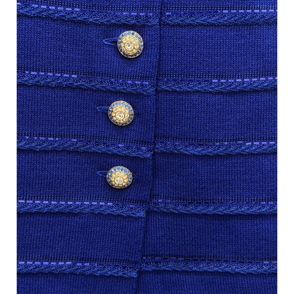 ST JOHN Evening Royal Blue Santana Knit Paillettes Sequins Tunic Jacket Size 8